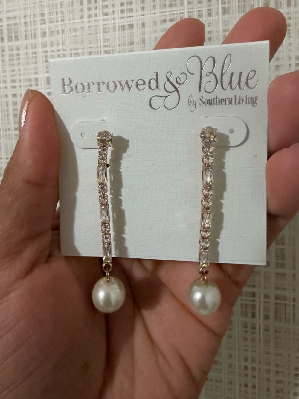 Pearl Drop Crystal Linear Earrings - Gold